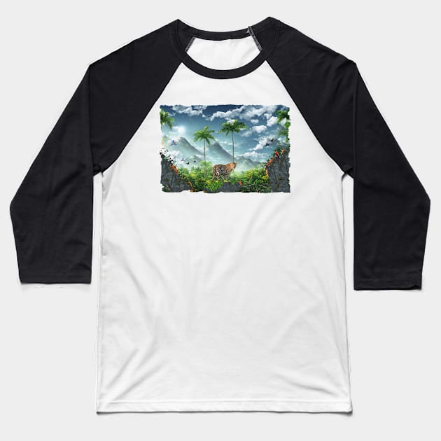 Leopard With A Jungle View Baseball T-Shirt by PhotoArts